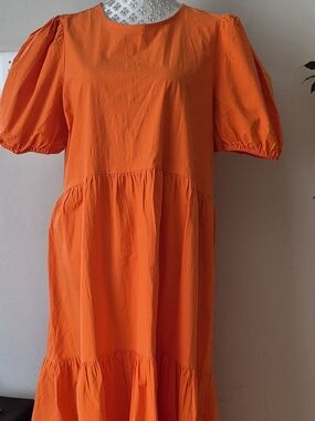 Mark&Spencer Bright Orange Puff Sleeve Tiered Maxi Dress